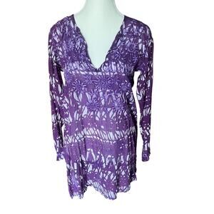 Simi Women's M Purple Cotton Top Indian Bohemian Boho Chic Casual Embroidered